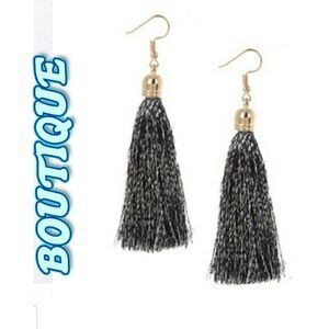 Black and silver tassel earrings (raiders fans)